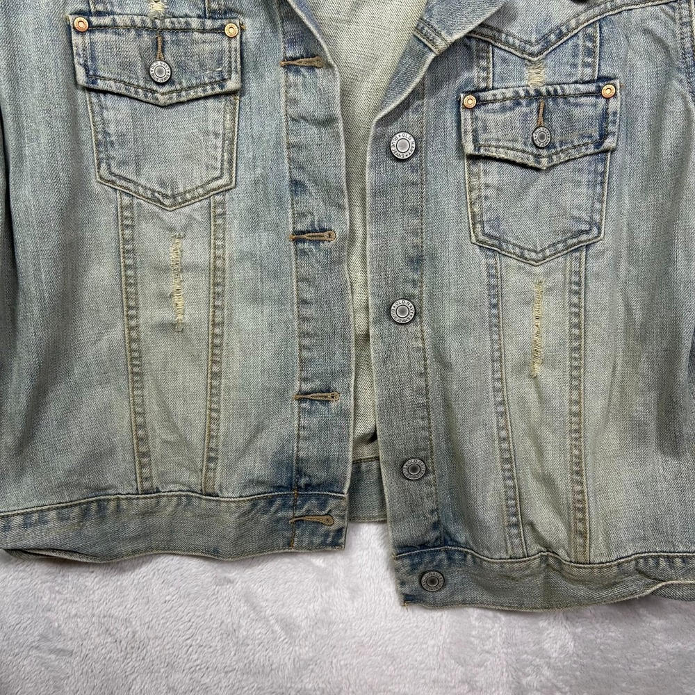 Vintage Old Navy Denim Jacket Women's Blue Floral Embroidery Beaded Y2K - 2XL - Picture 9 of 12